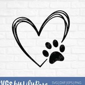 Coeur avec Paw Print SVG Cut File- Coeur dessiné à la main avec Paw Cut File- Paw Svg- Coeur avec Paw Print Clipart-Cricut-Silhouette-Digital Files