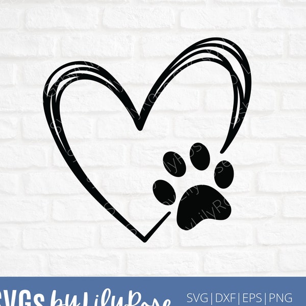 Heart with Paw Print SVG Cut File- Hand Drawn Heart with Paw Cut File- Paw Svg- Heart with Paw Print Clipart-Cricut-Silhouette-Digital Files