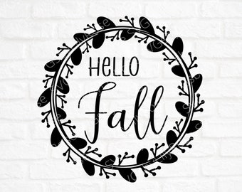 Hello Fall Wreath SVG Cut File- Hello Fall SVG File- Fall Wreath Clipart- Cricut- Silhouette Cut File- Autumn SVG