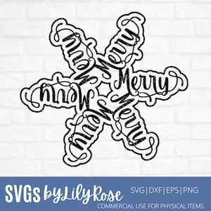 Merry Snowflake Ornament SVG File- Merry Word Christmas Ornament Cutting File- Merry Clipart- Cricut File-Silhouette Cut File- Christmas SVG