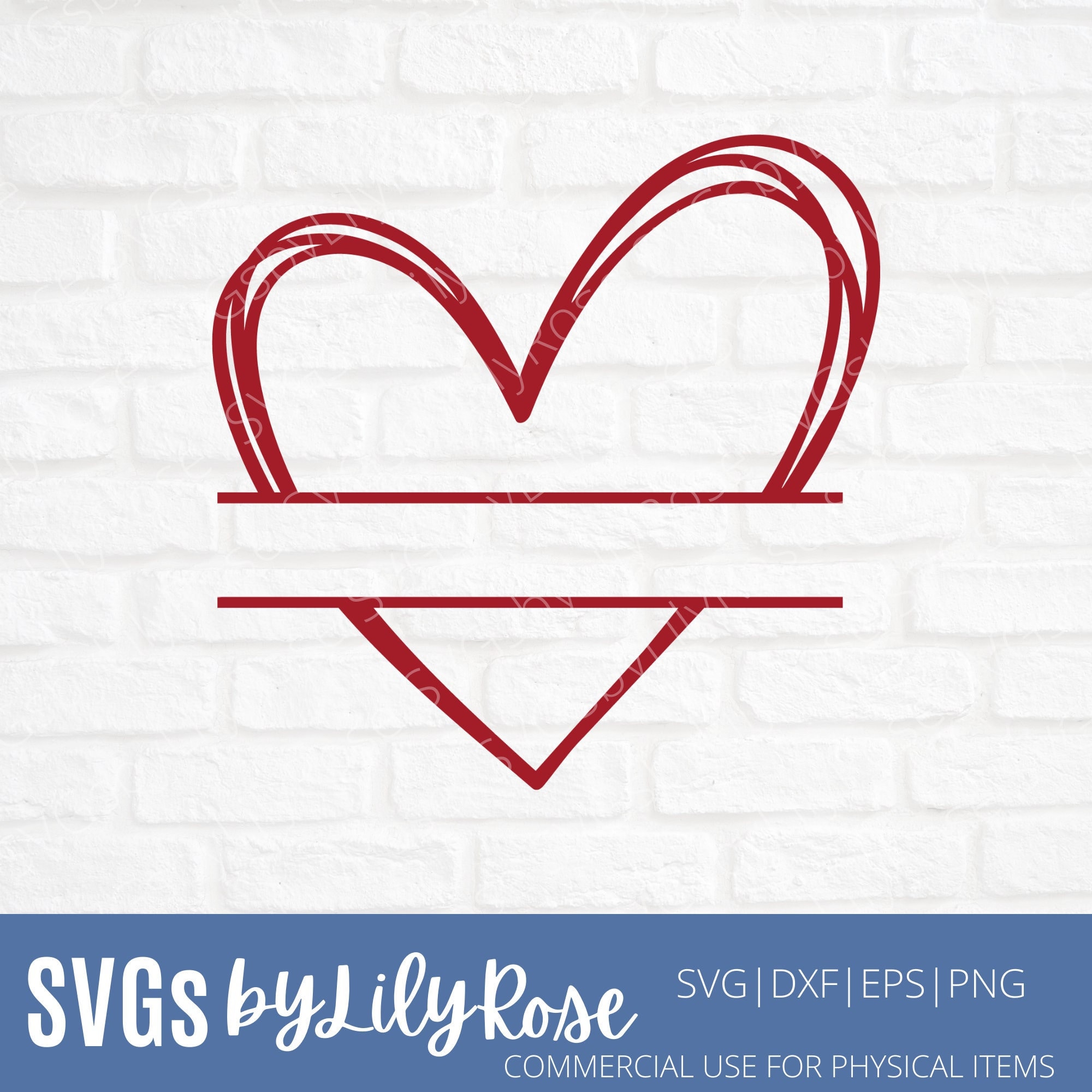 Heart Split Monogram SVG File- Red Heart Name Frame Cut File- Hand