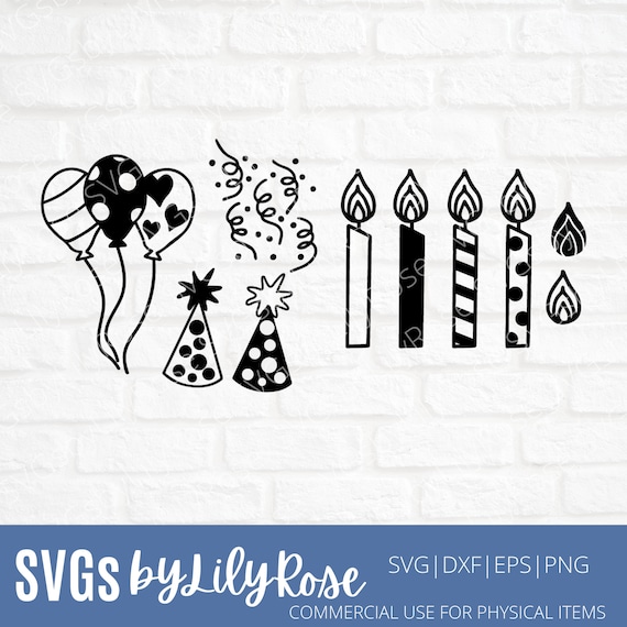 Birthday SVG File- Birthday Cut File- Birthday Clipart- Cricut- Silhouette File- Balloon SVG- Party Hat SVG- Birthday Candles svg