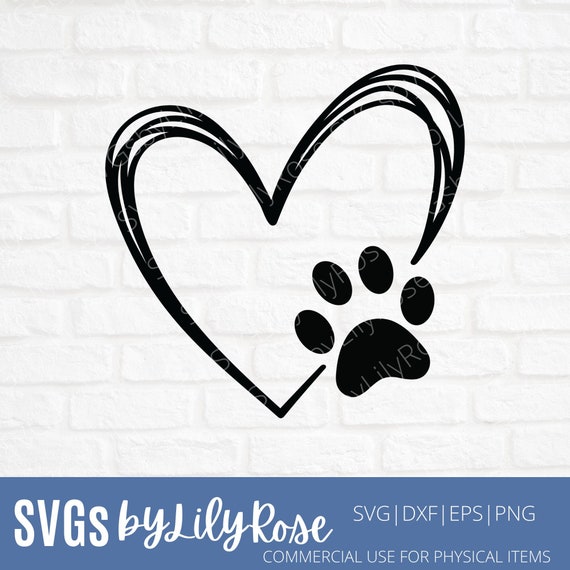 Heart with Paw Print SVG Cut File- Hand Drawn Heart with Paw Cut File- Paw Svg- Heart with Paw Print Clipart-Cricut-Silhouette-Digital Files