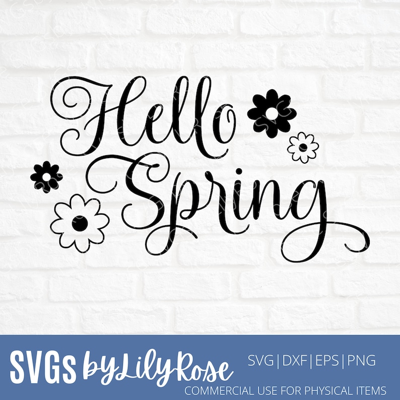 Hello Spring SVG ファイル - 春の SVG ファイル - 花の SVG - Hello Spring クリップアート - Cricut - シルエット - 春のデジタル ダウンロード 画像 1