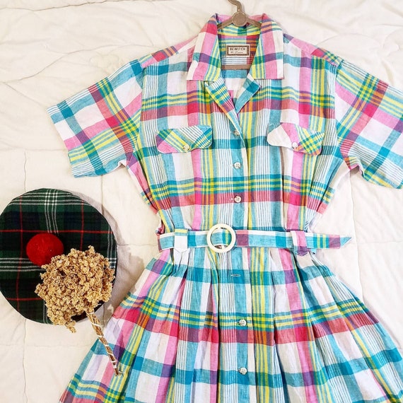 Rainbow pink-tosca plaid 40's vintage style plaid