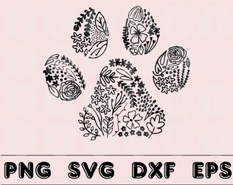 Floral Dog Paw PNG | Floral Dog Paw SVG | Paw Print with Flowers Sublimation PNG | Cut File for Cricut | Laser file for Glowforge