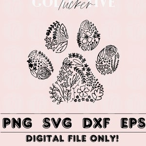Floral Dog Paw PNG | Floral Dog Paw SVG | Paw Print with Flowers Sublimation PNG | Cut File for Cricut | Laser file for Glowforge