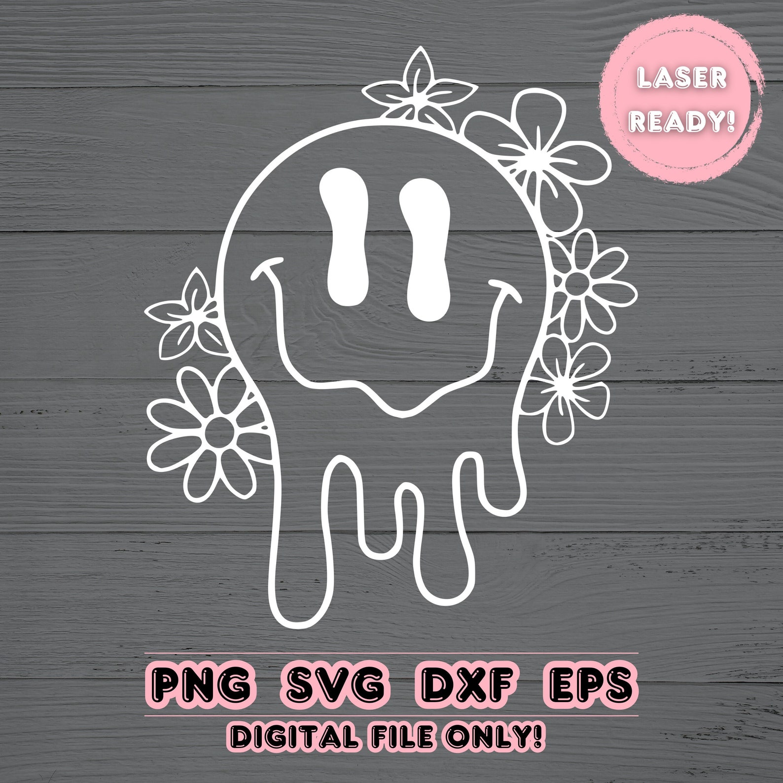 Floral Retro Melting Smiley Face SVG | Cute Smiley Face Digital File ...