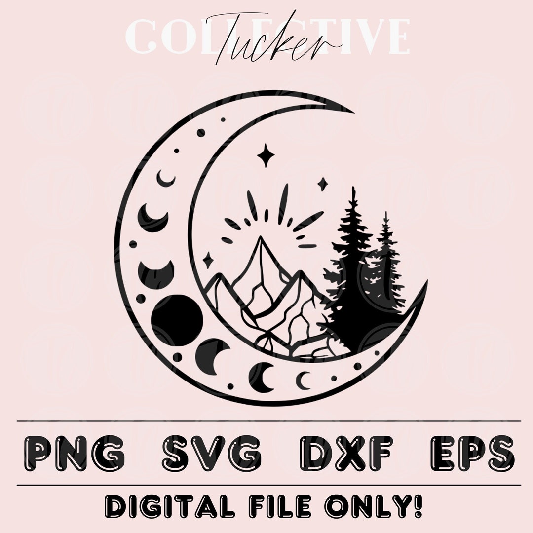 Mountain and Moon Phases PNG | Moon Phase SVG | Outdoors Sublimation ...