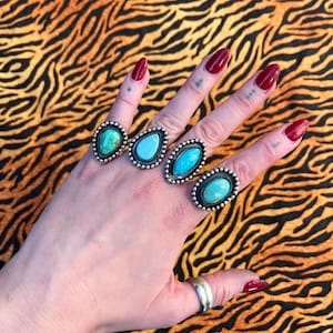 Anelli ispirati ai nativi Navajo in turchese, realizzati su misura, in argento sterling, stile western, cowboy, kingman, shadowbox