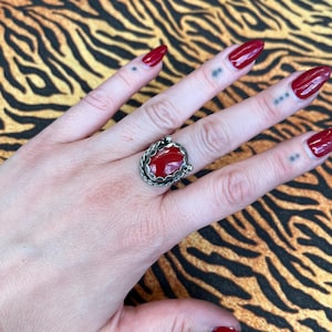NEWBIE Navajo inspired sterling silver red rosarita ring western cowboy gothic witch