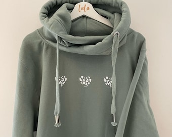 Cowl neck hooded sweatshirt - Ladies hoodie - Luxury Ladies Hoodie - Customisable Ladies Hoodie - Chunky Hoodie - Leopard Print hoodie