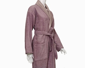 Bata de baño para mujer ERTS, algodón turco, color rosa (rosa empolvado), talla L/XL