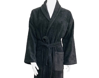 Bata unisex ERTS, albornoz de algodón turco negro tallas S/M - L (hombres/mujeres)