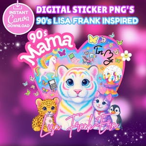 90s Lisa Frank Style Sticker Bundle: Retro Rainbow Designs (Digital Download)
