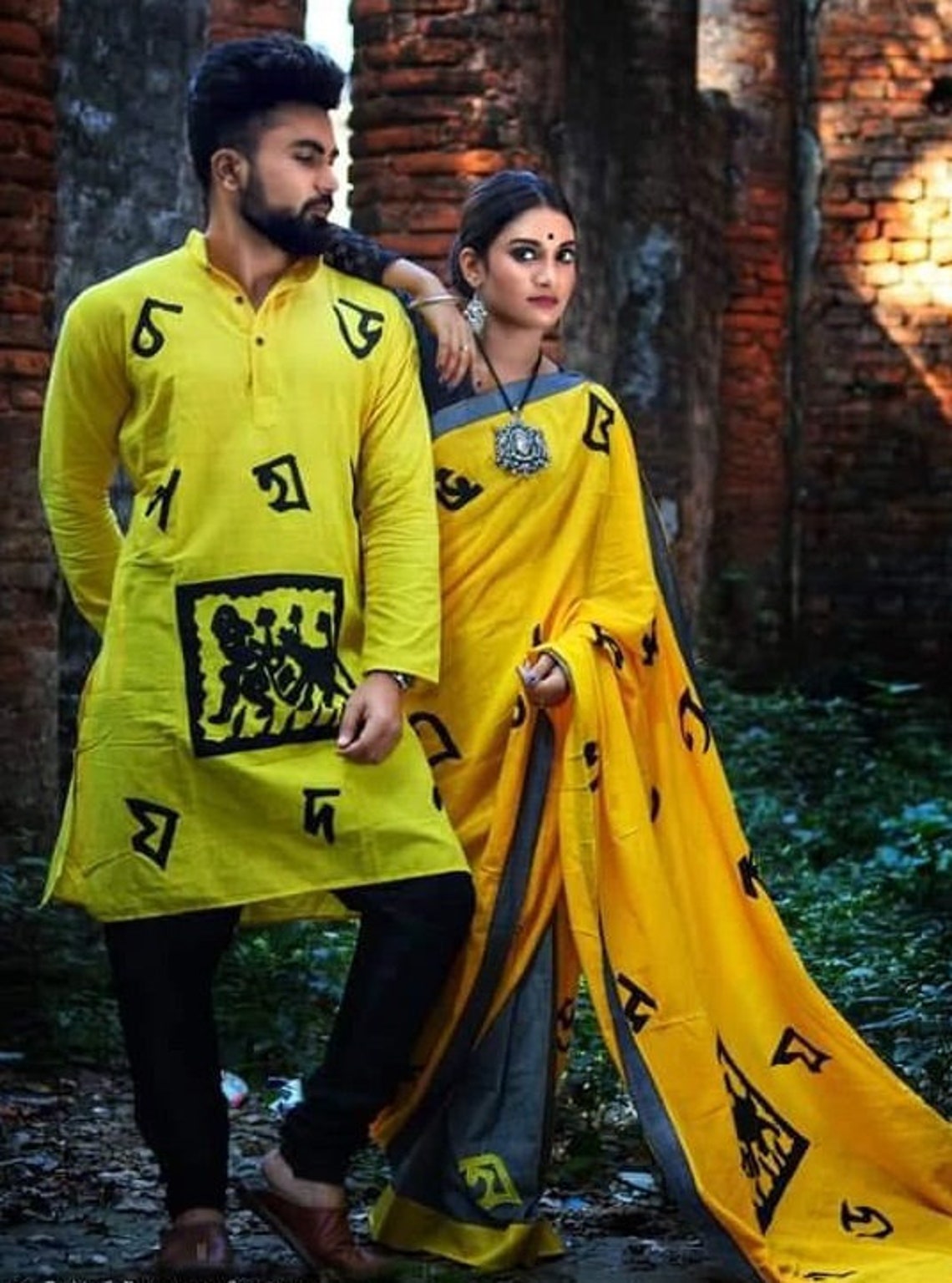 matching couple saree and kurta