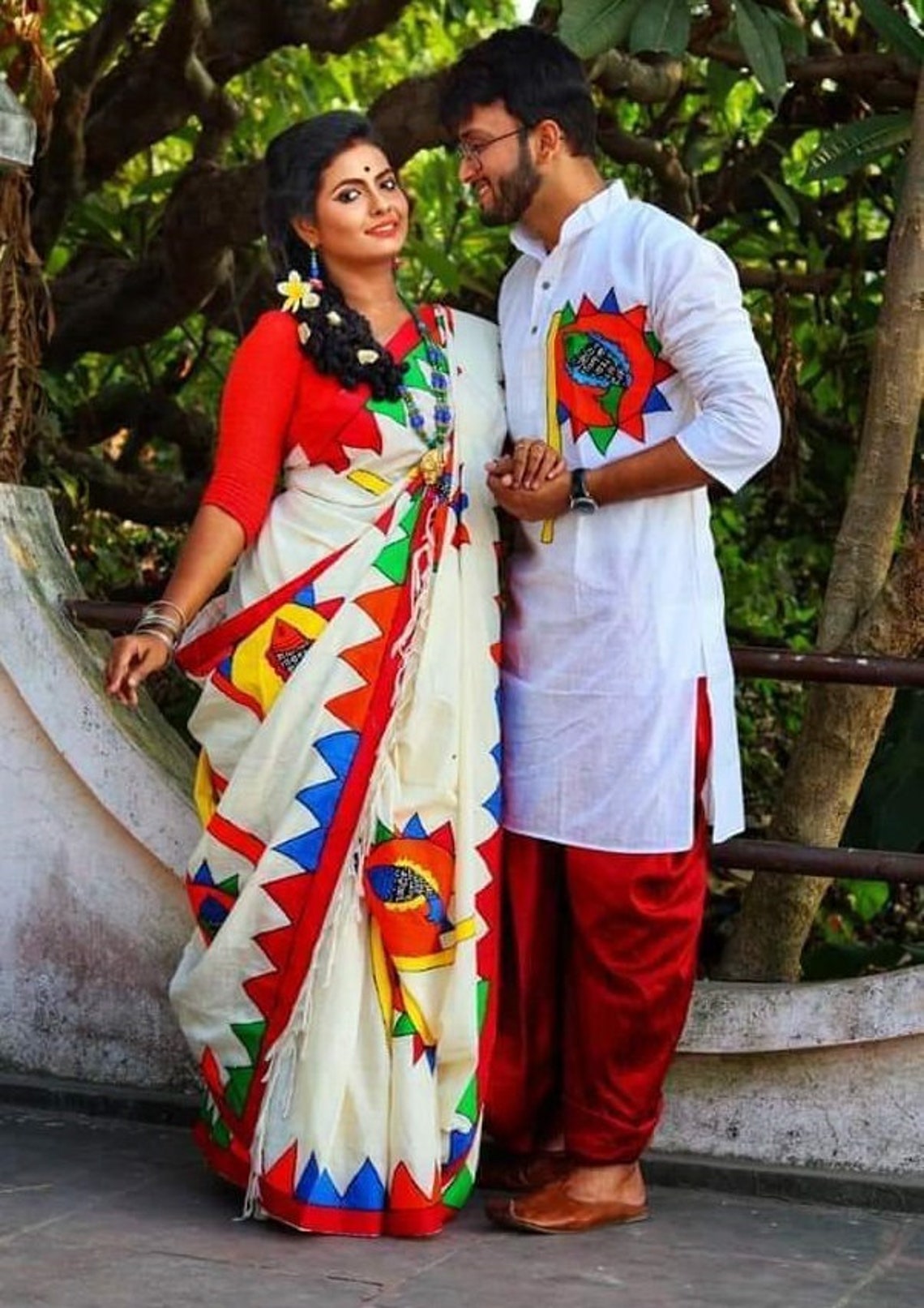 saree and kurta couple set