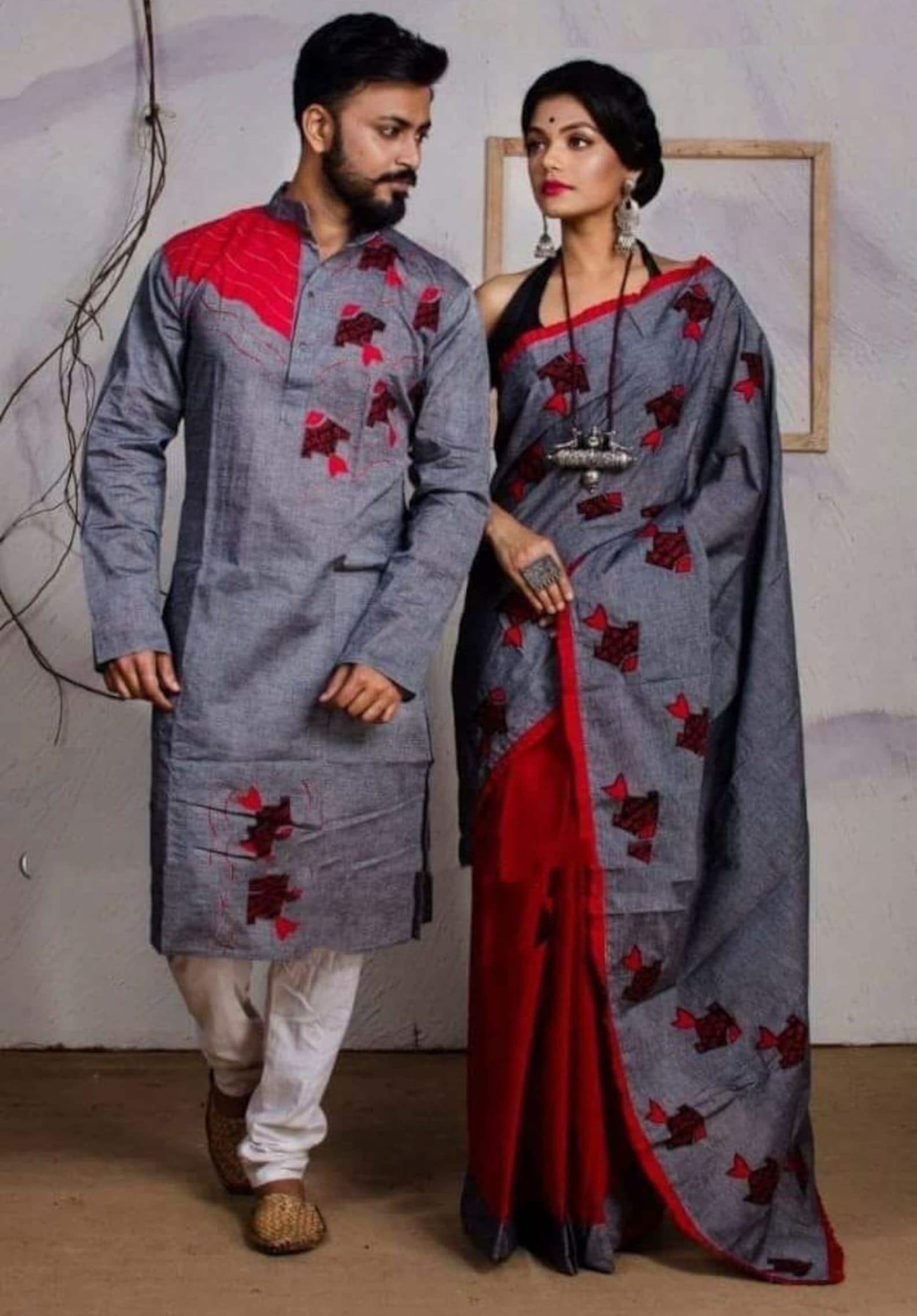 saree and kurta couple set