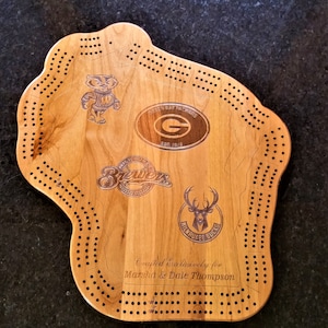 Custom Wisconsin cribbage board - Sports teams and personalized