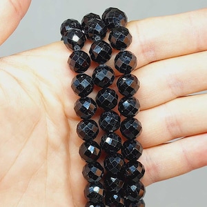 High Quality Black Tourmaline Stone 10mm Faceted Cut Beads