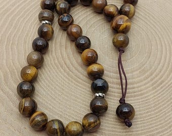 Handmade 33 Beads Tiger’s Eye Tasbih – 8mm Muslim Prayer Beads for Meditation & Gift (1917)