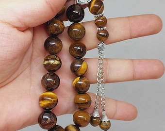 Pedra Olhos de Tigre 17 contas Rosário EFE 12mm, Tasbih, Contas de Pedra Natural, Tasbeeh, Tasbih, Misbaha, Contas de Oração Islâmicas, Tasbih,