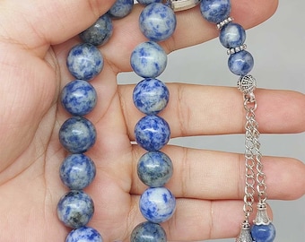 Piedra Sodalita 17 cuentas Rosario EFE 12mm, Tasbih, Cuentas de Piedra Natural, Tasbeeh, Tasbih, Misbaha, Cuentas de Oración Islámica, Tasbih,