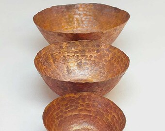 Juego de 3 cuencos de cobre auténticos y decorativos hechos a mano