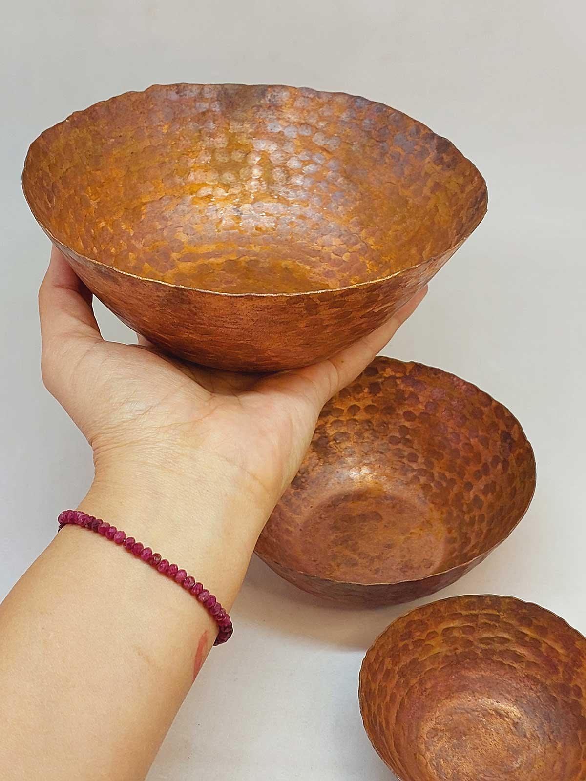 装飾的な本物の手作り銅ボウル 3 個セット - Etsy 日本