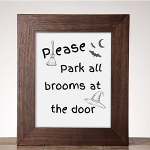 Halloween sign for front door, halloween broom sign, DIY, Halloween printable wall art, witch broom parking sign, Halloween party decoration