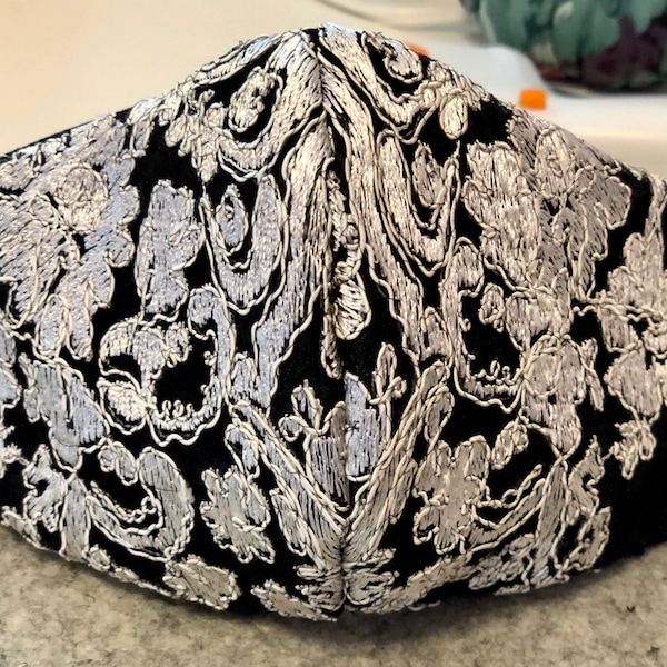 100% Cotton Face Mask, Embroidery Laced, With Filters