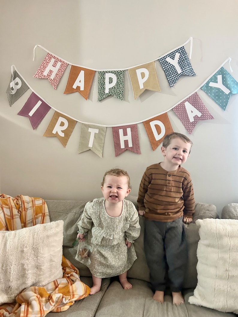 Fabric Happy Birthday Banner Rainbow Fabric Birthday Banner Sustainable Birthday Decor Reusable Birthday Décor Handmade Birthday Party image 10