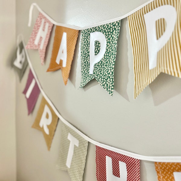 Fabric Happy Birthday Banner Rainbow Fabric Birthday Banner Sustainable Birthday Decor Reusable Birthday Décor Handmade Birthday Party