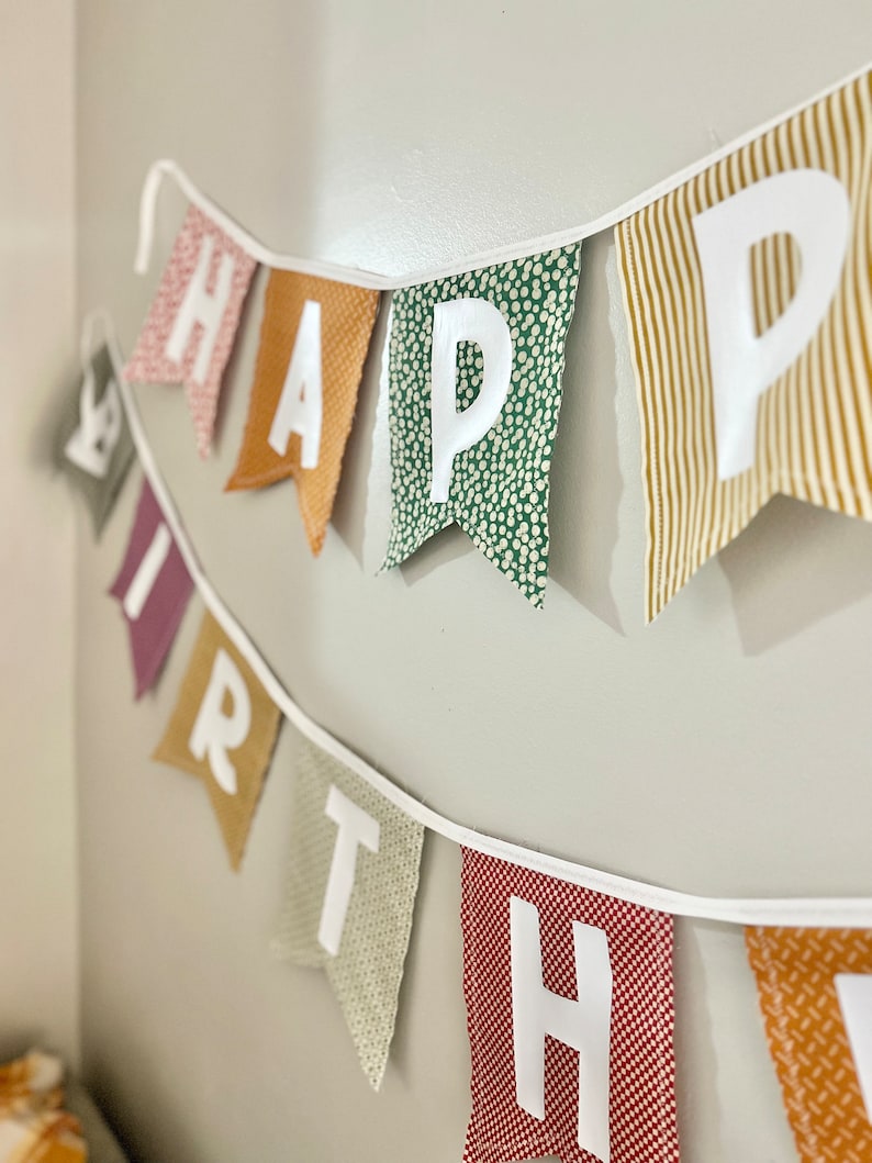 Fabric Happy Birthday Banner Rainbow Fabric Birthday Banner Sustainable Birthday Decor Reusable Birthday Décor Handmade Birthday Party image 1