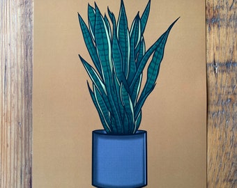 House Plant: Art Print - Snake Plant (Art Print, A4 Print, Wall Art, Digital Design, Modern Illustration, Full Colour Design)