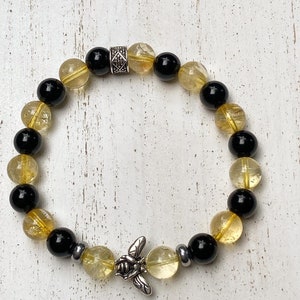 You’re bee-utiful! Citrine, Onyx healing bracelet, joy and happiness