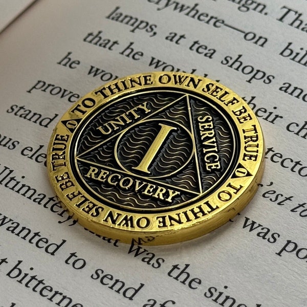 AA 1 year chip | Black Sobriety Token | Recovery gift | Alcoholics Anonymous Coin | Soberversary | Handmade | UK Product