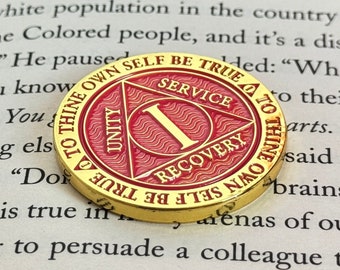 AA 1 year chip | Pink Sobriety Token | Recovery gift | Alcoholics Anonymous Coin | Serenity Prayer | Handmade | UK Product