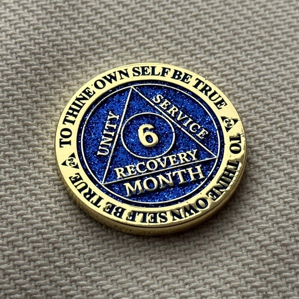 Glitter AA 6 month chip | Blue Sobriety Token | Recovery gift | Alcoholics Anonymous Coin | Soberversary | Handmade | UK Product