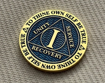 AA 1 year chip | Blue Sobriety Token | Recovery gift | Alcoholics Anonymous | Soberversary | Handmade | UK Product