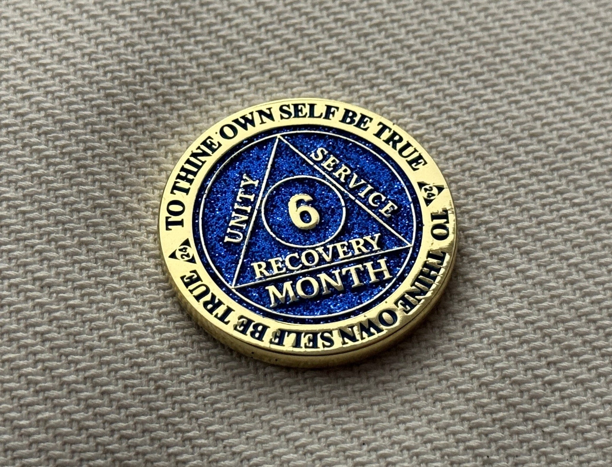 Glitter AA 6 month chip | Blue Sobriety Token | Recovery gift | Alcoholics Anonymous Coin | Soberversary | Handmade | UK Product