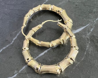 10K Yellow Gold .925 Sterling Silver Graduated Diamond Cut Bamboo
