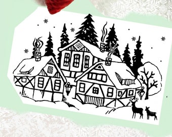 SNOWY white MILKPAINT style  Lodges Cozy Winter Homes Tags Ephemera Decoupage Labels Journal Collage Digital Images - Easy to Print and Cut