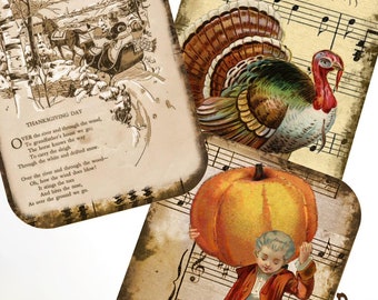Über dem Fluss als THANKSGIVING Digitale Hang Tag Farmhaus Junk Journal für den Herbst - Sofort - Einfach zu Drucken mit BONUS tag Set