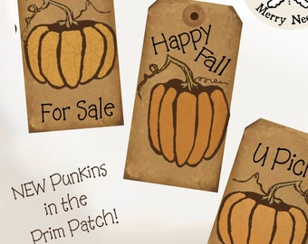 GRIMPKINS EZ Cut Punkins Digitale Etiketten Rustikale Hängeetiketten Shabby Pumpkins Halloween + Herbst Download Einfach zu drucken Primitiv GRUBBY