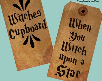 Witchy Words PRINTABLES Digital Rustikal Prim Primitive Hexe Tag Shabby Halloween + Herbst Herbst - Download einfach zu drucken und schneiden
