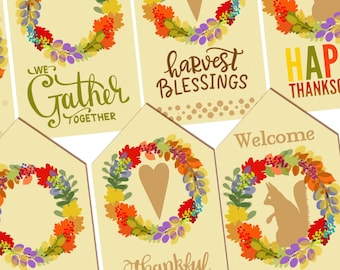 Thanksgiving Wreaths Tags, Tie Ons, For Mini Banners, Decoupage, Journaling, more. EZ to Cut Out.