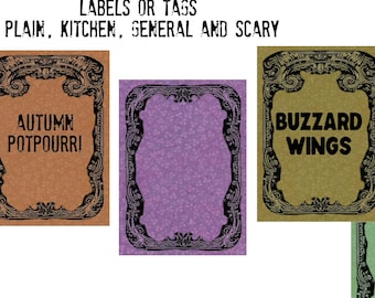 Fun Labels/Journal/Decoupage Instant DL, Easy to Print (35 total tags) + 1 Bonus Sheet. Perfect for Bottles and Tin Cans