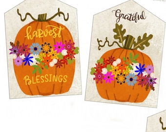 Autumn BEAUTY Tags/Decoupage Instant DL, Easy to Print  - 12 Tags + 1 Bonus Sheet. Harvest and Thanksgiving