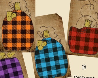 New BUFFALO PLAID PRIM Kürbisse Pintables Digitale Tags Rustikaler Aufhänger Bauernhaus Halloween + Herbst - Instant Download Prims